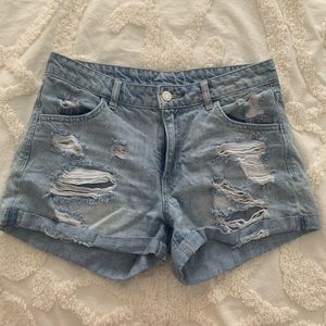 4” Distressed Denim Medium Wash Jean Shorts